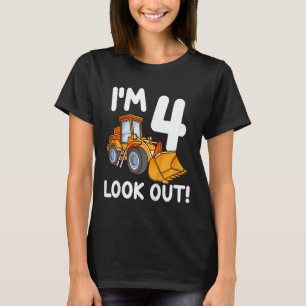 Kinder bouwwagen vierde geboortedag jongen vier mi t-shirt