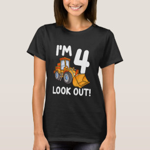 Kinder bouwwagen vierde geboortedag jongen vier mi t-shirt