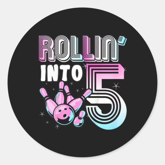Kinder bowler rollin’ in 5 bowling 5e verjaardag k ronde sticker (Voorkant)