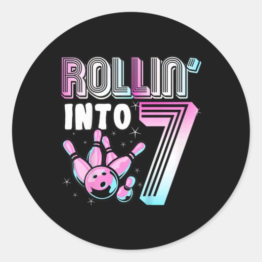 Kinder bowler rollin’ in 7 bowling 7e verjaardag k ronde sticker (Voorkant)