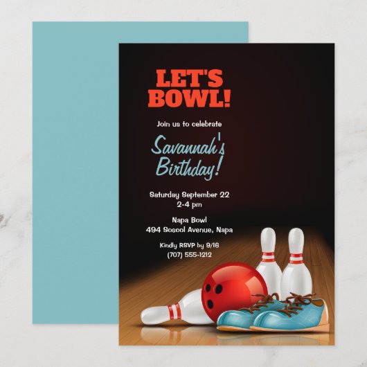 Kinder Bowling Birthday Party Kaart (Voorkant / Achterkant)