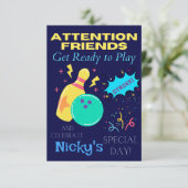 Kinder Bowling Geachte Birthday Party Uitnodiginge Kaart (Staand voorkant)