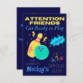 Kinder Bowling Geachte Birthday Party Uitnodiginge Kaart (Voorkant / Achterkant)