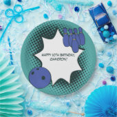 Kinder Bowling Party Happy 10th Verjaardag Naam Papieren Bordje (Feest)
