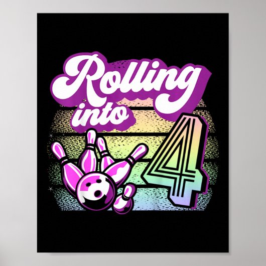 Kinder bowlingfeest rolt in 4 Bowling-verjaardag Poster (Voorkant)