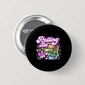 Kinder bowlingfeest rolt in 4 Bowling-verjaardag Ronde Button 5,7 Cm (Voorkant /achterkant)