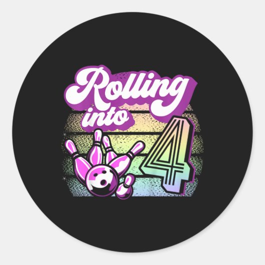 Kinder bowlingfeest rolt in 4 Bowling-verjaardag Ronde Sticker (Voorkant)