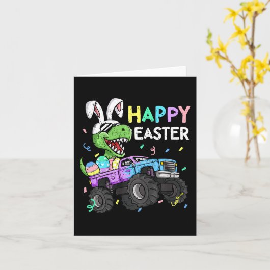 Kinder Boys Happy Easter T-rex Bunny Monster Truck Kaart (Gele Bloem)