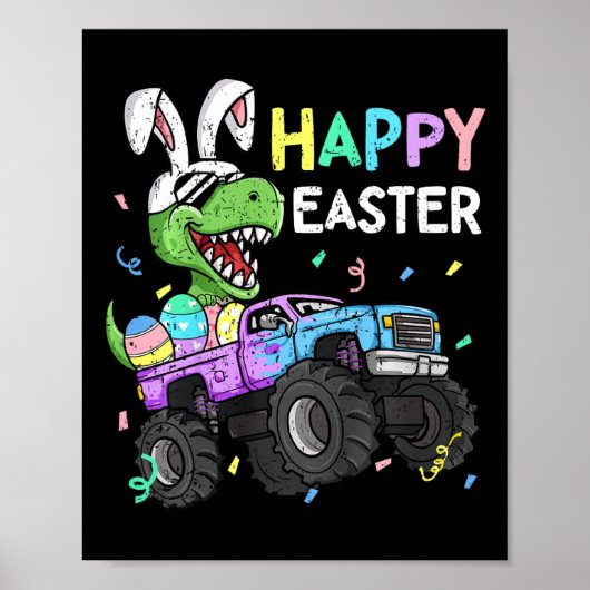 Kinder Boys Happy Easter T-rex Bunny Monster Truck Poster (Voorkant)