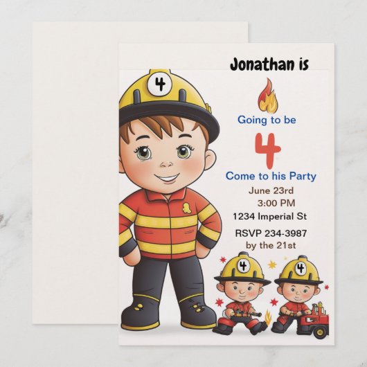 Kinder brandweerman Pas de Verjaardag aan Kaart (Voorkant / Achterkant)