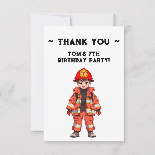 Kinder brandweerman thema verjaardagsfeestje bedankkaart (Voorkant)