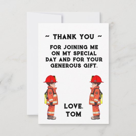 Kinder brandweerman thema verjaardagsfeestje bedankkaart (Achterkant)