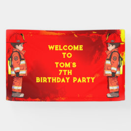 Kinder brandweerman thema verjaardagsfeestje spandoek