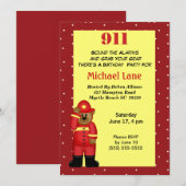 Kinder brandweerman verjaardagsuitnodiging kaart (Voorkant / Achterkant)