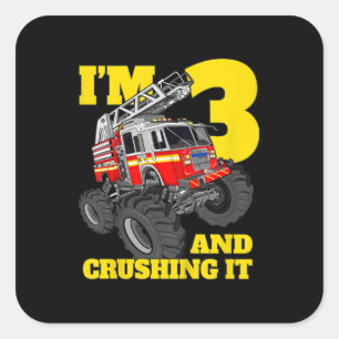 Kinder brandweerwagen 3rd Birthday Boy Toddler Vierkante Sticker