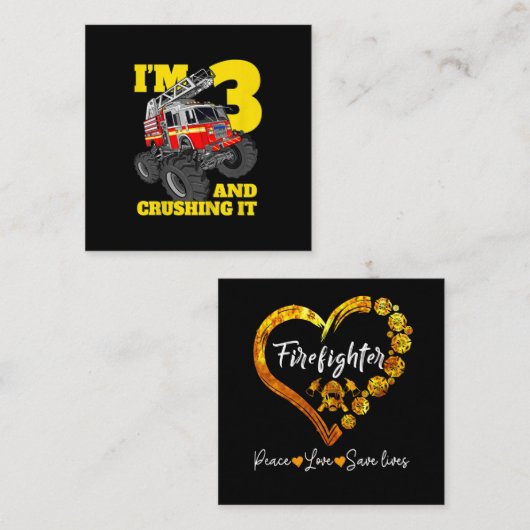 Kinder brandweerwagen 3rd Birthday Boy Toddler Vierkante Visitekaartje (Voorkant / Achterkant)