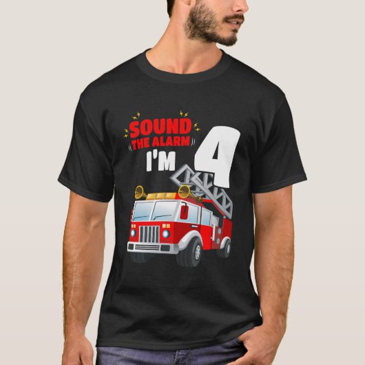 Kinder brandweerwagen 4e Verjaardag Shirt 4 Jaar O (Voorkant)