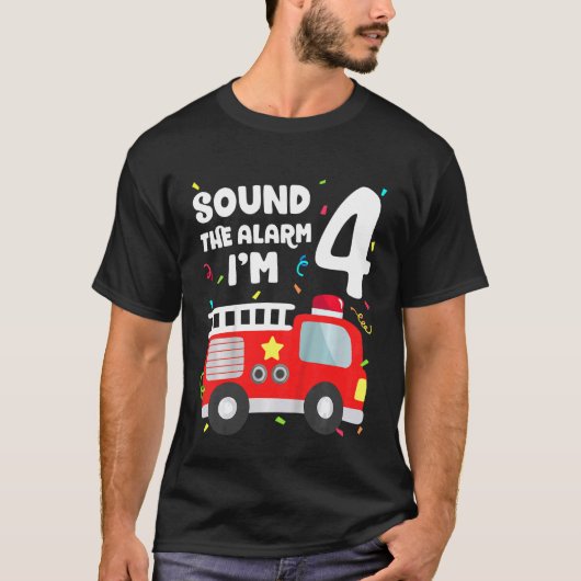 Kinder brandweerwagen 4e verjaardag van de brandbe t-shirt (Voorkant)