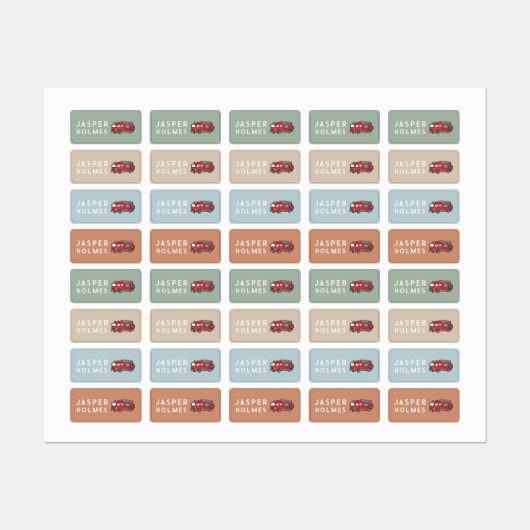 Kinder Brandweerwagen Naam Kleding Labels (Vel)