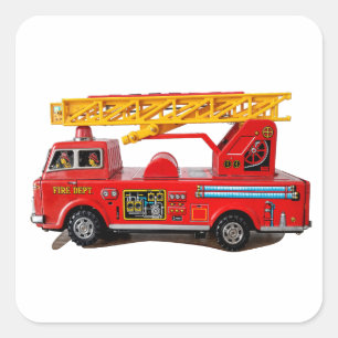 KINDER BRANDWEERWAGEN T-SHIRT VIERKANTE STICKER
