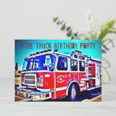 Kinder brandweerwagen - uitnodiging voor een feest (Staand voorkant)