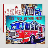 Kinder brandweerwagen - uitnodiging voor een feest (Voorkant / Achterkant)