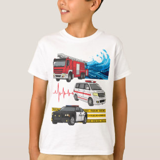 Kinder brandweerwagens van de politie t-shirt