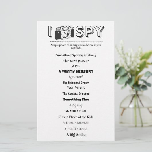 Kinder bruiloft/evenement I-Spy Activiteit Spellet (Staand voorkant)