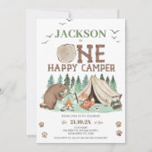 Kinder Bruin Groen Een Gelukkige Camper 1e Verjaar Kaart (Voorkant)