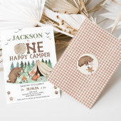 Kinder Bruin Groen Een Gelukkige Camper 1e Verjaar Kaart