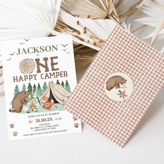 Kinder Bruin Groen Een Gelukkige Camper 1e Verjaar Kaart