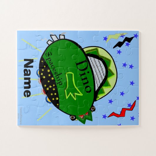 Kinder bruin-ogen groene dinosaur galaxy ruimtesch legpuzzel (Horizontaal)