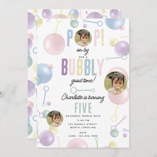 Kinder Bubble Party POP op door Verjaardag Custom Kaart (Voorkant / Achterkant)