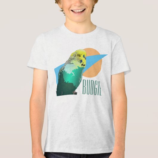 Kinder Budgie Love Retro Blue Geometrische Pet Bir Tri-Blend Shirt (Voorkant)