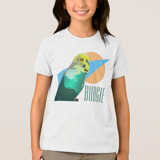 Kinder Budgie Love Retro Blue Geometrische Pet Bir Tri-Blend Shirt (Voorkant)