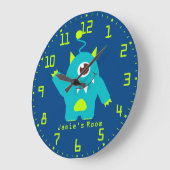 Kinder buitenaards blauw aqua en groene muurklok grote klok (Hoek)