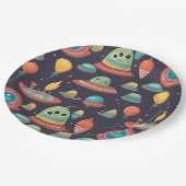 Kinder buitenaardse verjaardagsfeestje servetten papieren bordje (Gekanteld)