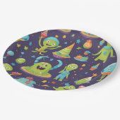 Kinder buitenaardse verjaardagsfeestje servetten papieren bordje (Gekanteld)