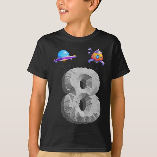 Kinder buitenruimte 8 jaar oud 8e verjaardagsfeest t-shirt (Voorkant)