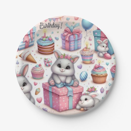 Kinder Bunny Gift Verjaardagsfeest Borden Papieren Bordje (Voorkant)