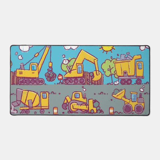 Kinder bureau mat met bouwthema (Voorkant)