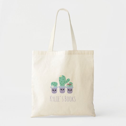 Kinder Cactus Planten Potted Library Book Canvas t Tote Bag (Voorkant)
