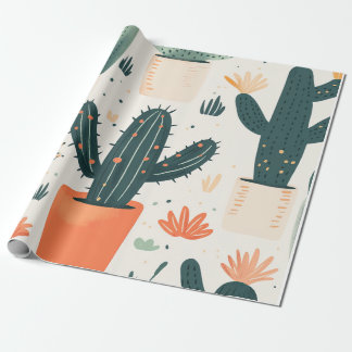 Kinder Cactus Wrapping Paper Cadeaupapier