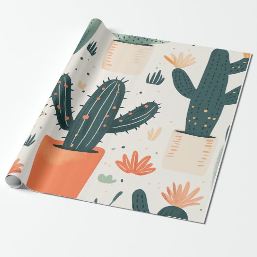 Kinder Cactus Wrapping Paper Cadeaupapier (Uitgerold)