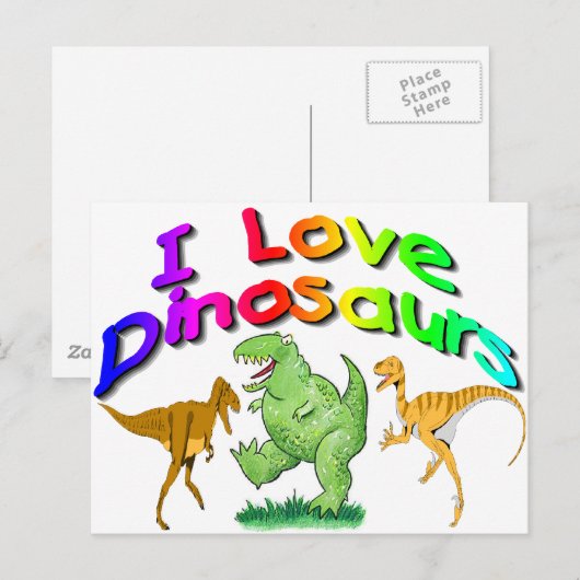 Kinder cadeaus "I Love Dinosaurs" Briefkaart (Voorkant / Achterkant)