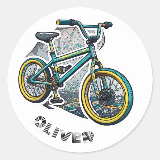 Kinder cartoon Bike BMX Racenavontuur Ronde Sticker (Voorkant)