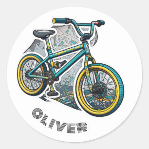 Kinder cartoon Bike BMX Racenavontuur Ronde Sticker
