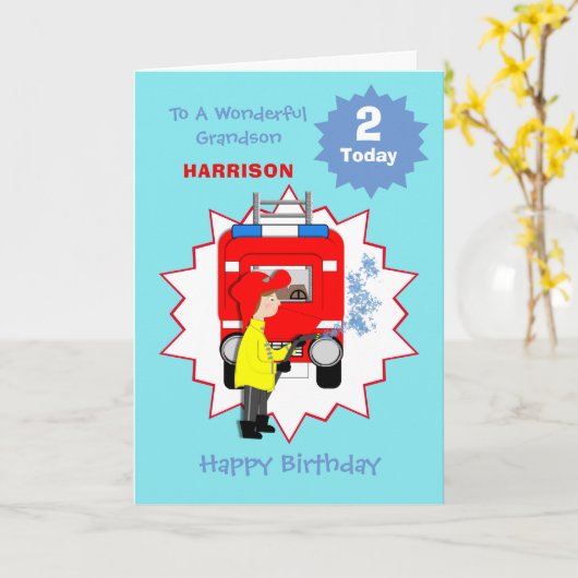 Kinder Cartoon Brandweerwagen Leuke verjaardag Kaart (Gele Bloem)