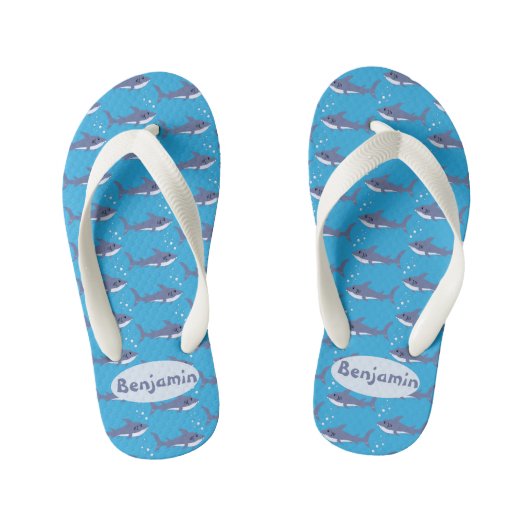 Kinder Cartoon haaien Teenslippers met Naam (Voetbed)