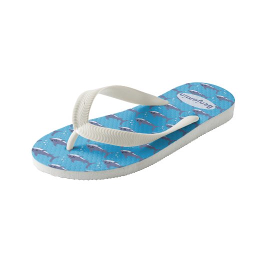 Kinder Cartoon haaien Teenslippers met Naam (Schuin)